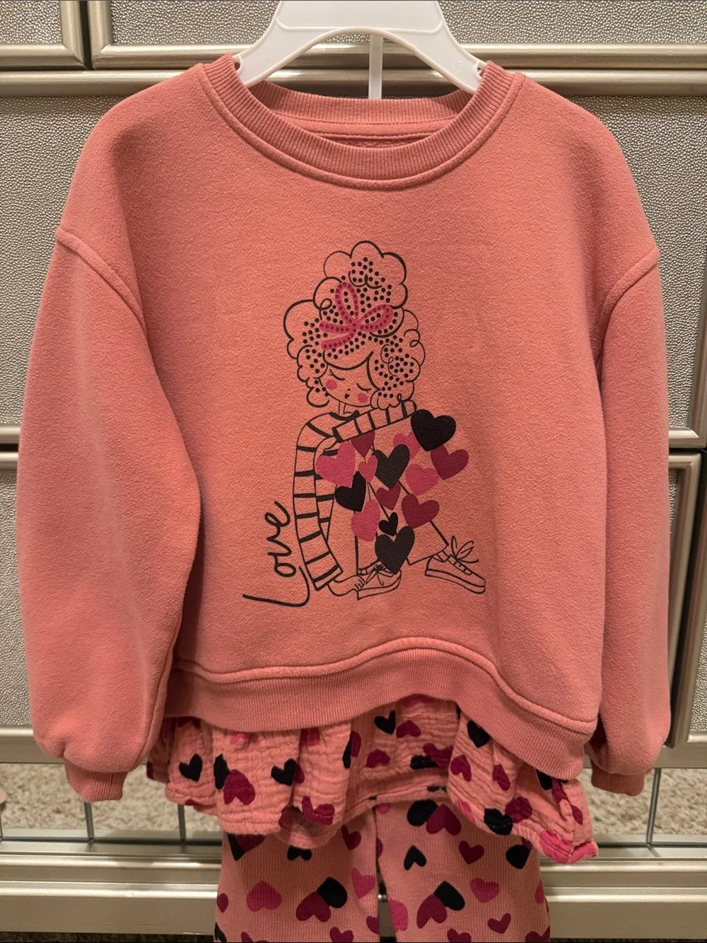 wonder nation Coral Pink Heart Graphic Two-Piece  Set
